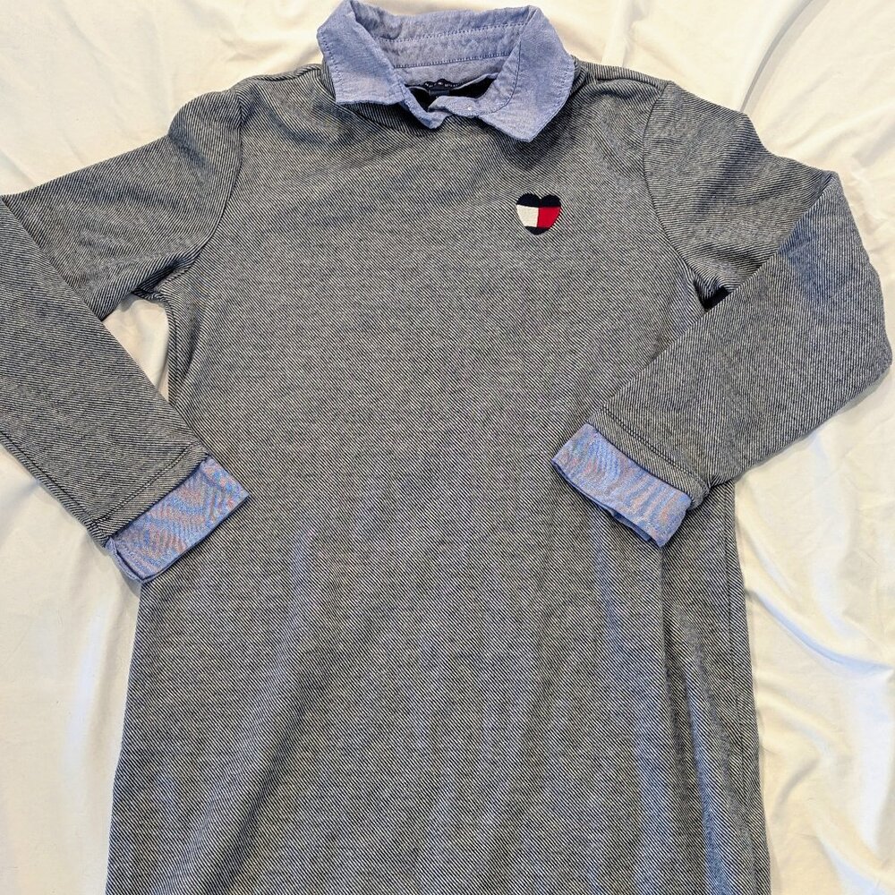 New Tommy Hilfiger Layered Shirt Dress Sz S Y2K 90s Style Navy White Preppy